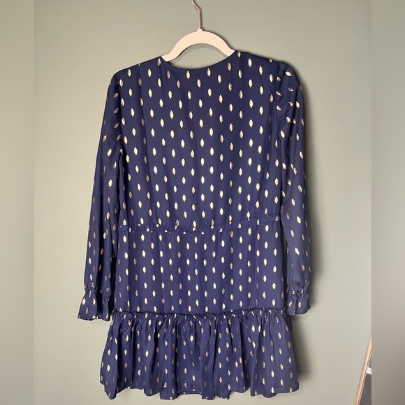 Navy blue dress with gold leaf pattern - Picture 6 of 6